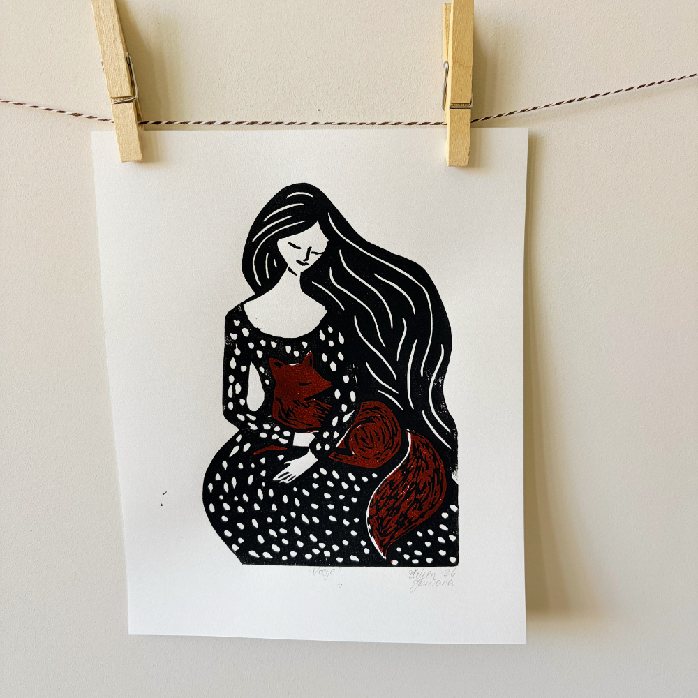 LITTLE FOX / VOSJE - original linocut print