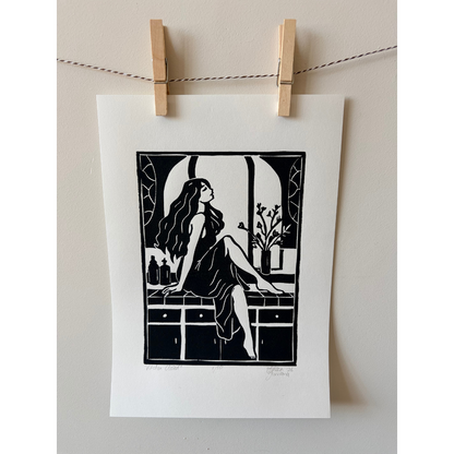 KITCHEN CLOSED - original linocut print