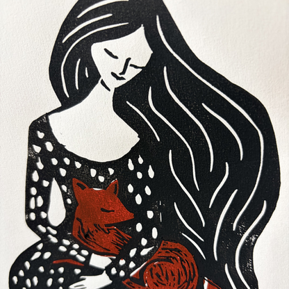 LITTLE FOX / VOSJE - original linocut print