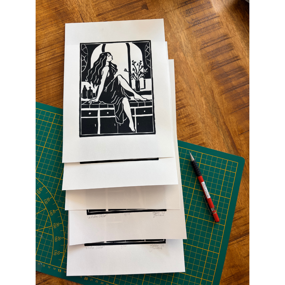 KITCHEN CLOSED - original linocut print