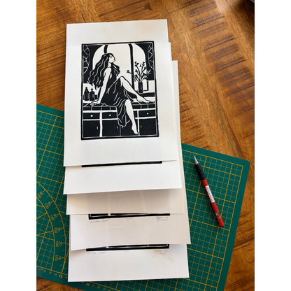 KITCHEN CLOSED - original linocut print