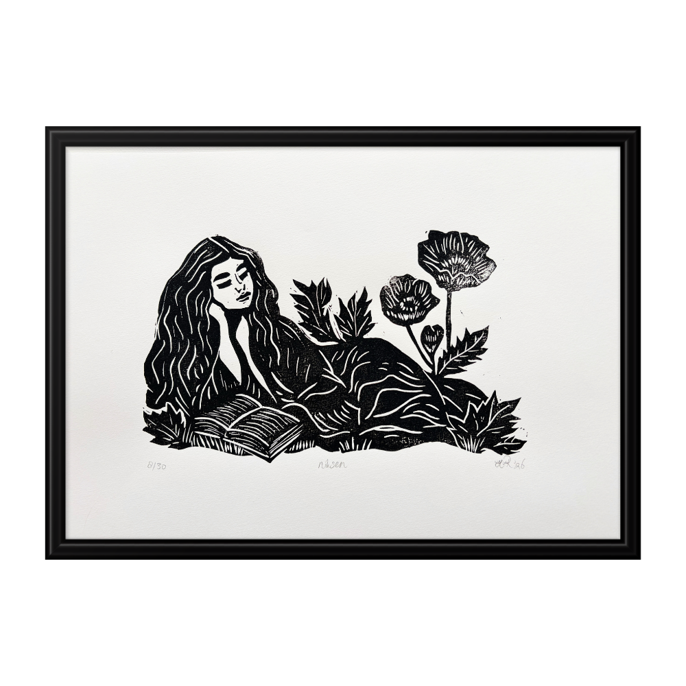 DOING NOTHING / NIKSEN - original linocut print
