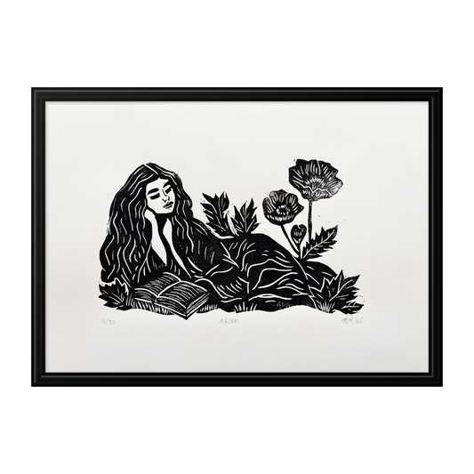 DOING NOTHING / NIKSEN - original linocut print