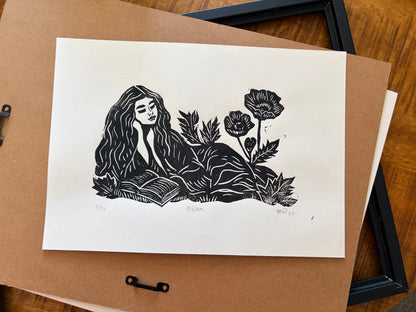 DOING NOTHING / NIKSEN - original linocut print